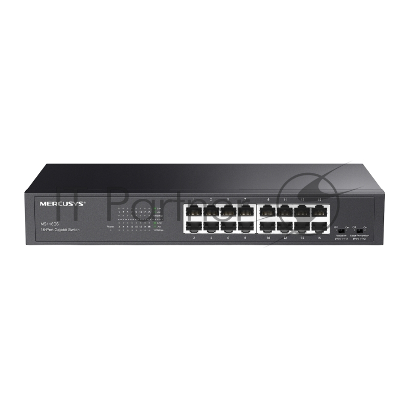 Коммутатор Mercusys MS116GS с 16 гигабитными портами для размещения на столе или в стойке
