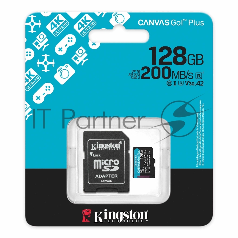 Флеш карта microSDXC 128GB Kingston SDCG4/128GB Canvas Go! Plus V30 A2 + adapter