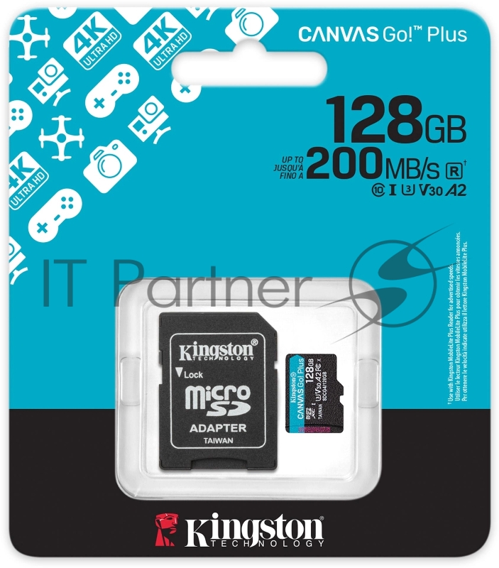Флеш карта microSDXC 128GB Kingston SDCG4/128GB Canvas Go! Plus V30 A2 + adapter
