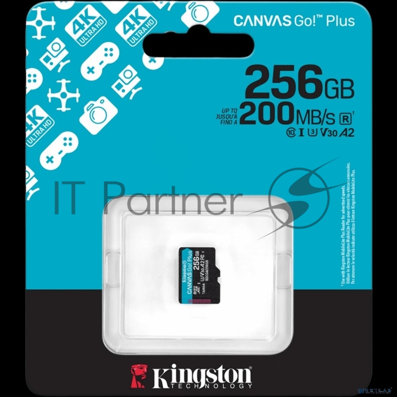 Флеш карта microSDXC 256GB Kingston SDCG4/256GBSP Canvas Go! Plus V10 A2 w/o adapter