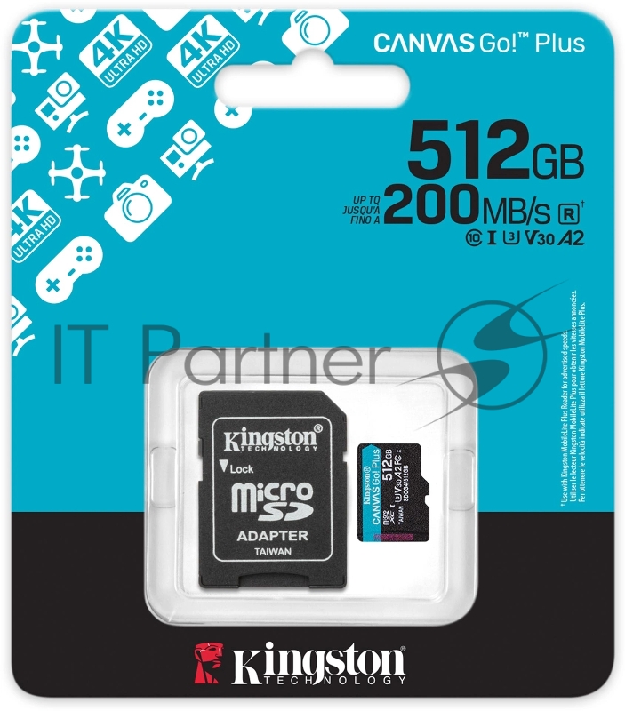 Флеш карта microSDXC 512GB Kingston SDCG4/512GB Canvas Go! Plus V10 A2 + adapter