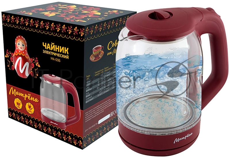 Чайник электрический МАТРЁНА MA-006 стекло вишневый