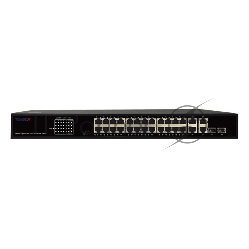 Неуправляемый коммутатор TRASSIR TR-NS14282С-370-24POE с24 PoE портами (10/100/1000 Мбит/с Base-T PoE port),и 2 Combo портами (10/100/1000 Мбит/с Base-T), 2 Uplink (10/100/1000 Мбит/с Base-T)