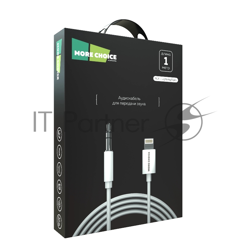 Кабель аудио MORE CHOICE (4610196409820) UK28i AUX 3.5mm Lightning 8-pin 1м White