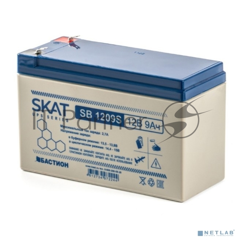 АКБ свинцово-кислотная SKAT SB 1209S тип AGM 12V 9Ач I зар. 2,6 А (ножевые клеммы) (8970)