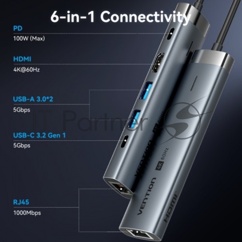 Мультифункциональный хаб Vention USB-C 6 в 1, шт.
