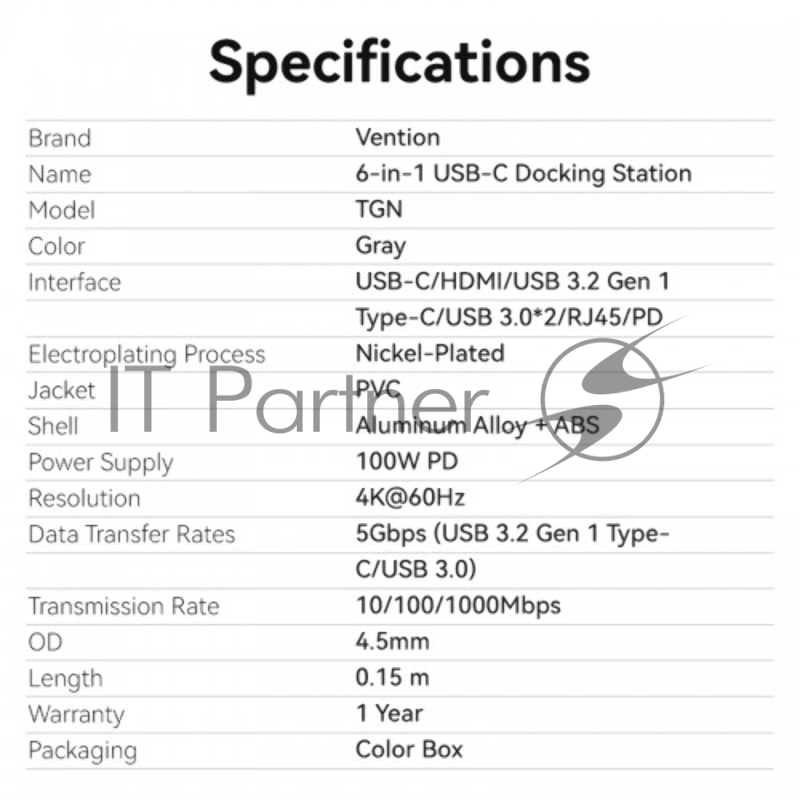Мультифункциональный хаб Vention USB-C 6 в 1, шт.