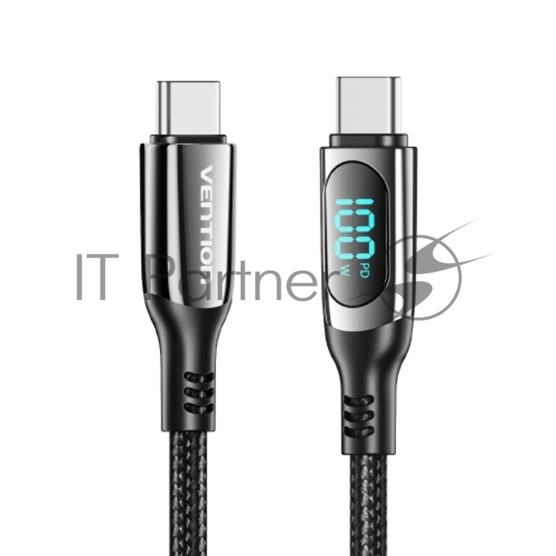 Кабель Vention USB 2.0 CM/CM с LED дисплеем - 1.2м. Чёрный 5А PD100W, шт.