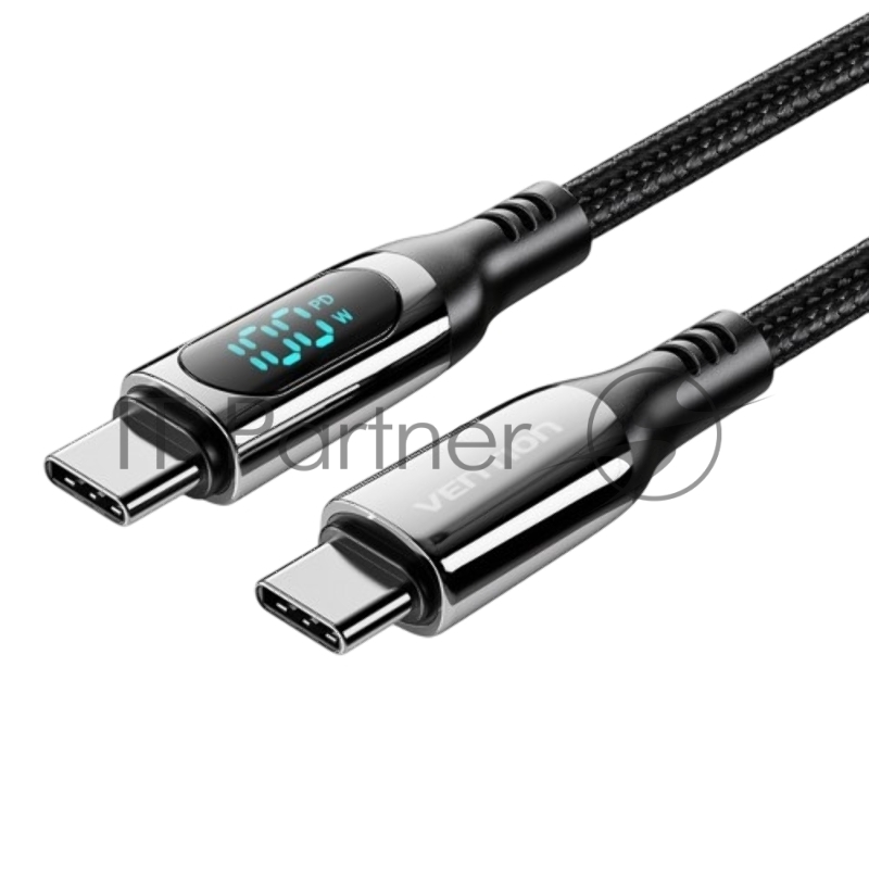 Кабель Vention USB 2.0 CM/CM с LED дисплеем - 1.2м. Чёрный 5А PD100W, шт.