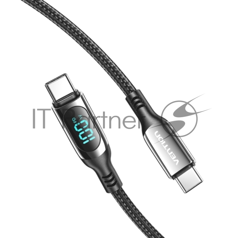 Кабель Vention USB 2.0 CM/CM с LED дисплеем - 1.2м. Чёрный 5А PD100W, шт.