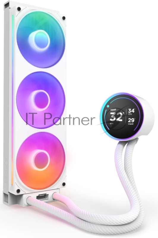Система жидкостного охлаждения для ПК Water Cooling System NZXT Kraken Elite 360 RGB (270W, 360mm, LED temp., White, RGB/ Fans: 1xF360 RGB Core Fan, 75.12CFM, 30dBA, 2400RPM/ Pump height 65mm, 2800RPM, Rad thickness 27mm/ S: 1851, 1700, 1200, 115X, A
