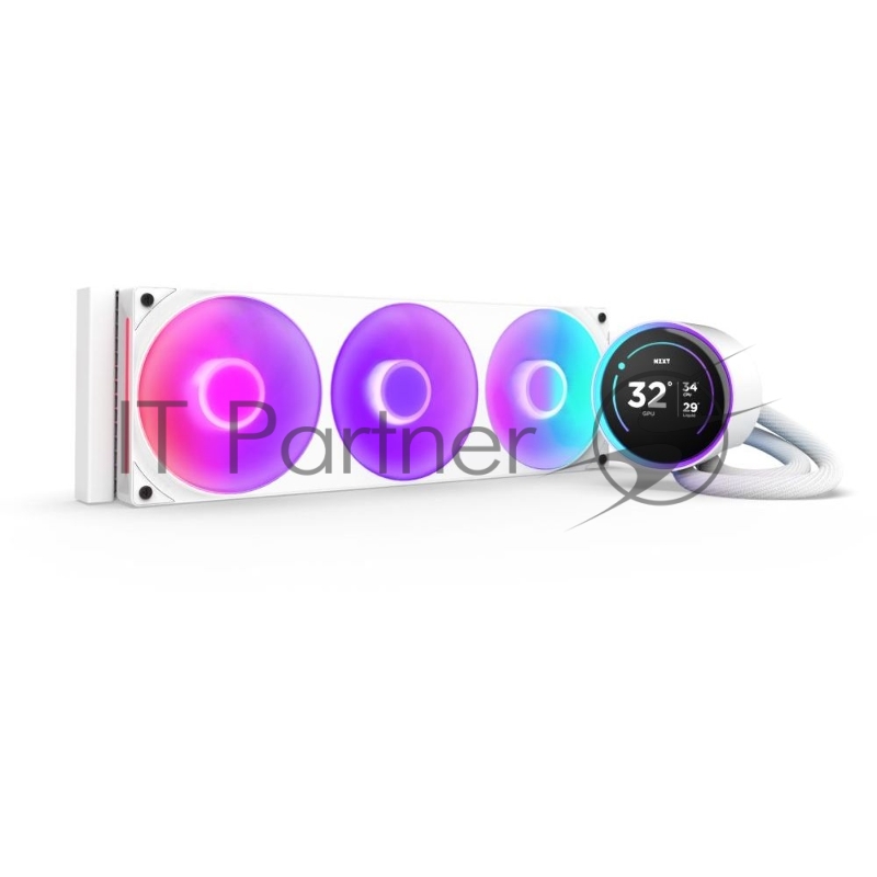 Система жидкостного охлаждения для ПК Water Cooling System NZXT Kraken Elite 360 RGB (270W, 360mm, LED temp., White, RGB/ Fans: 1xF360 RGB Core Fan, 75.12CFM, 30dBA, 2400RPM/ Pump height 65mm, 2800RPM, Rad thickness 27mm/ S: 1851, 1700, 1200, 115X, A