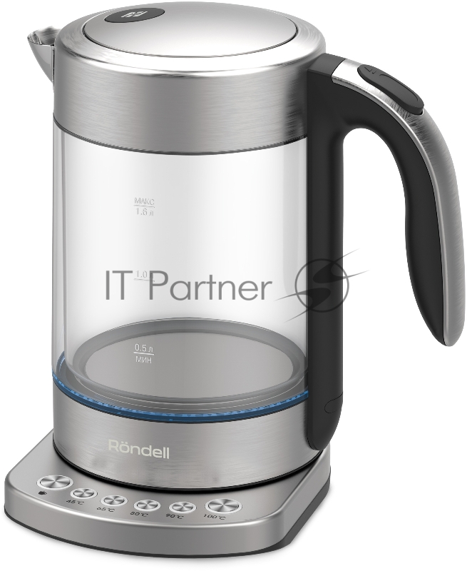 Чайник электрический Rondell RDE-WK888 1.5л. 2200Вт серебристый/прозрачный корпус: стекло