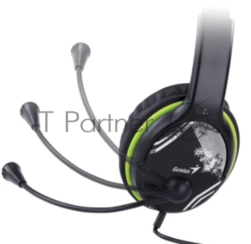 Гарнитура проводная для ПК Genius HS-400A /регулируемое оголовье/регулировка громкости/гибкий микрофон/подключение 2х3.5мм + переходник на 1х3.5мм/кабель 1.8м/черный (31710031400)