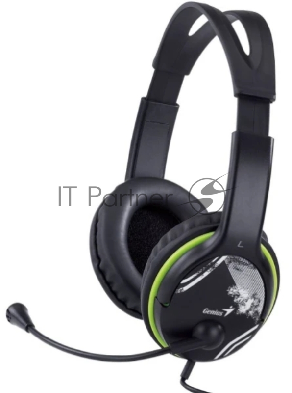 Гарнитура проводная для ПК Genius HS-400A /регулируемое оголовье/регулировка громкости/гибкий микрофон/подключение 2х3.5мм + переходник на 1х3.5мм/кабель 1.8м/черный (31710031400)