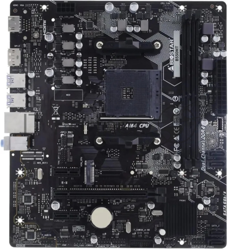 Материнская плата Biostar B550MT Soc-AM4 AMD B550 2xDDR4 mATX AC`97 8ch(7.1) GbLAN RAID+HDMI+DP