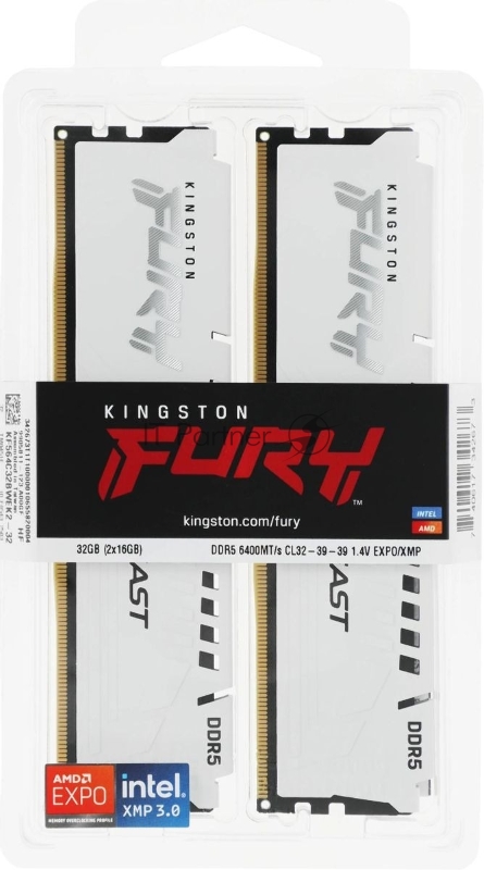 Модуль памяти Kingston FURY Beast White EXPO CL32 DDR5 DIMM 32Gb PC51200, 6400Mhz, (Kit of 2) (KF564C32BWEK2-32)