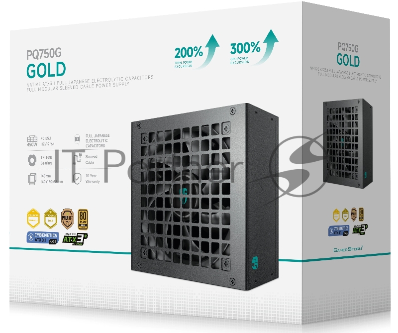 Блок питания Deepcool / GamerStorm PQ750G (ATX 3.1, 750W, Full Cable Management, PWM 120mm fan, 80+ GOLD, Active PFC + Half Bridge + DC/DC, Full Japanese Capasitors, Gen5 PCIe) RET