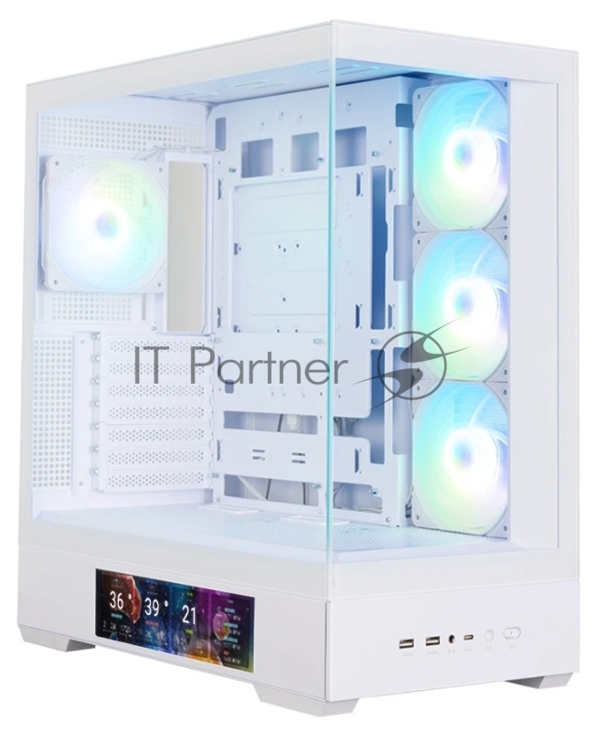 Корпус ZALMAN P40 DS, ATX, WHITE, WINDOW, 9.1-inch LCD screen, 2xCombo(2.5” or 3.5”), 1x2.5”, 1xUSB TYPE-C, 2xUSB3.0, SIDE 3x120mm ARGB, REAR 1x120mm ARGB