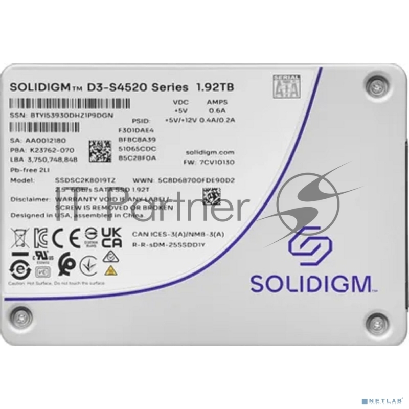 Твердотельный накопитель Solidigm Intel S4520 Series SSD SATA 2.5 1.92TB