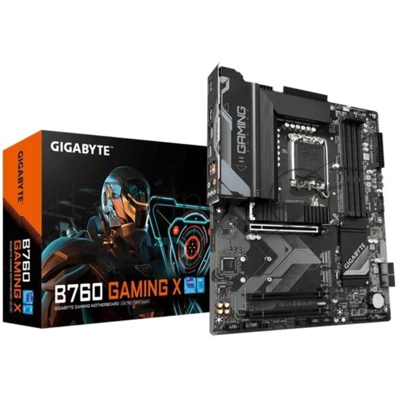 Материнская плата Gigabyte B760 GAMING X, LGA 1700, Intel B760, 4xDDR5, 4xSATA, 3xM.2, 1xPCI-E 4.0 x16, 2xPCI-E 3.0 x1, 1xHDMI, 1xDP, 1x 2.5Gb LAN, 1xUSB 3.2 Gen 2, 1xUSB 3.2 Gen 1, 5xUSB 2.0, 6x3.5 мм, 7.1, ATX