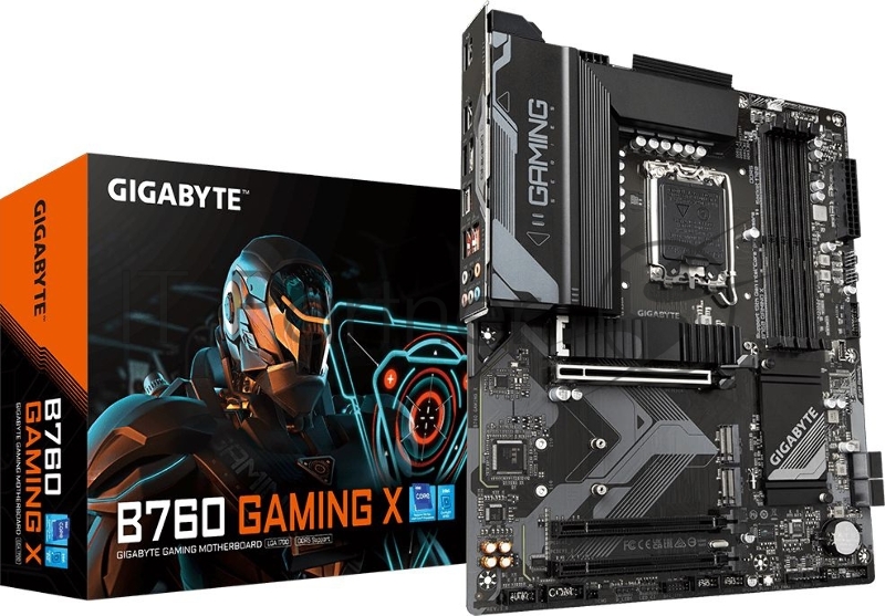 Материнская плата Gigabyte B760 GAMING X, LGA 1700, Intel B760, 4xDDR5, 4xSATA, 3xM.2, 1xPCI-E 4.0 x16, 2xPCI-E 3.0 x1, 1xHDMI, 1xDP, 1x 2.5Gb LAN, 1xUSB 3.2 Gen 2, 1xUSB 3.2 Gen 1, 5xUSB 2.0, 6x3.5 мм, 7.1, ATX