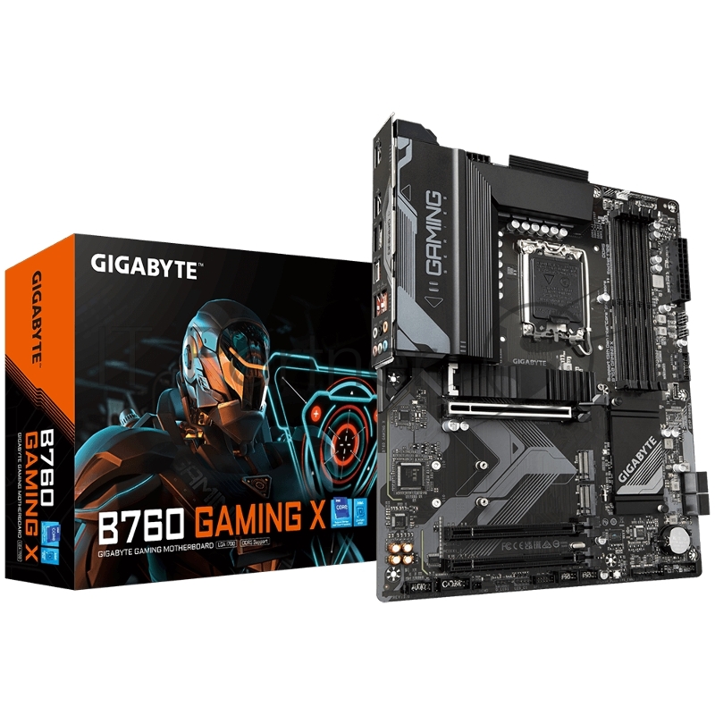 Материнская плата Gigabyte B760 GAMING X, LGA 1700, Intel B760, 4xDDR5, 4xSATA, 3xM.2, 1xPCI-E 4.0 x16, 2xPCI-E 3.0 x1, 1xHDMI, 1xDP, 1x 2.5Gb LAN, 1xUSB 3.2 Gen 2, 1xUSB 3.2 Gen 1, 5xUSB 2.0, 6x3.5 мм, 7.1, ATX