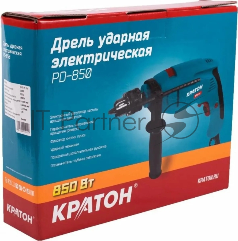 Дрель ударная Кратон PD-850 850Вт ключевой реверс (3 02 01 010)