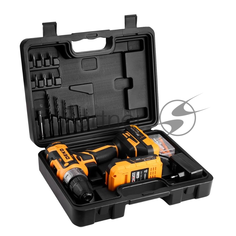 Аккумуляторная дрель-шуруповерт DEKO GCD20DU PRO в кейсе + набор 63 инструмента для дома, 20В, 2х2.0Ач