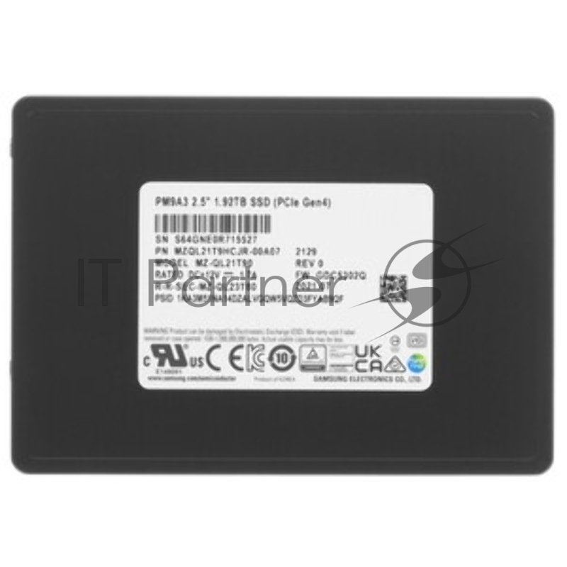 Твердотельный накопитель Samsung SSD PM9D3a, 1920GB, U.3(2.5 15mm), NVMe, PCIe 5.0x4, 3D TLC, R/W 12000/3500MB/s, IOPs 1 700 000/150 000, TBW 3504, DWPD 1 (12 мес.)