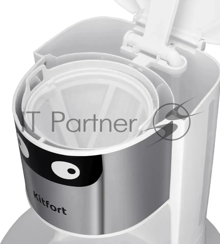 Кофеварка капельная Kitfort КТ-7326 серебристый/белый, исп. кофе - молотый, 1,2 л, 800 Вт