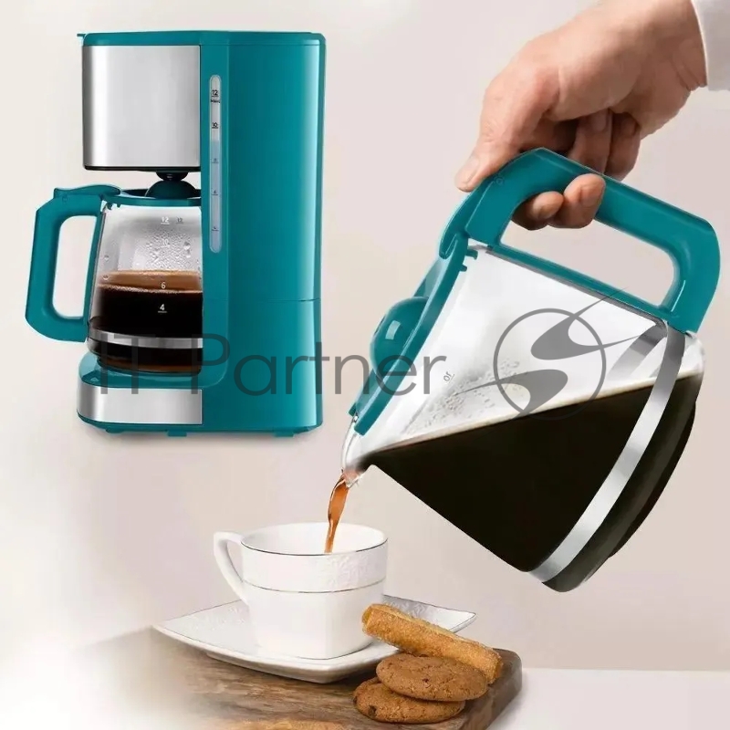 Кофеварка капельная Kitfort КТ-7251 бирюзовый/нержавеющая сталь, исп. кофе - молотый, 1,8 л, 1000 Вт