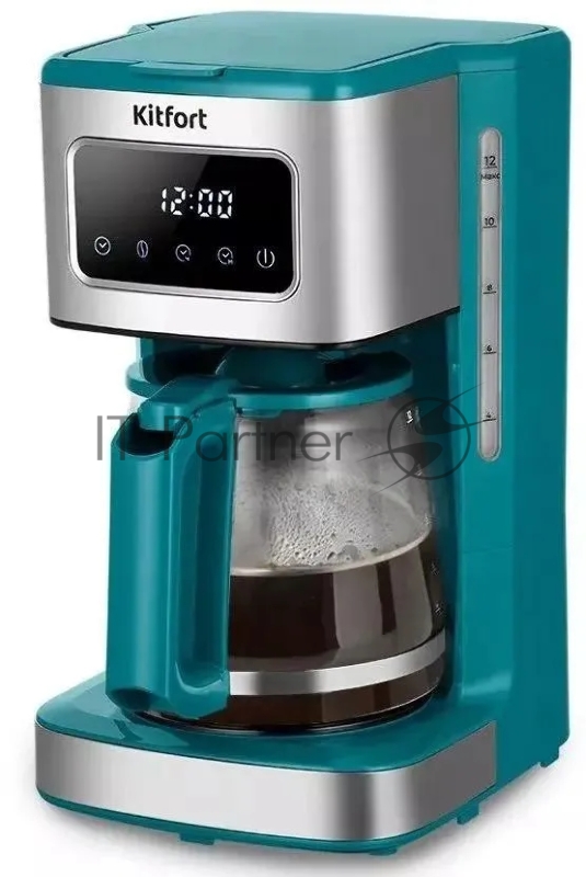 Кофеварка капельная Kitfort КТ-7251 бирюзовый/нержавеющая сталь, исп. кофе - молотый, 1,8 л, 1000 Вт