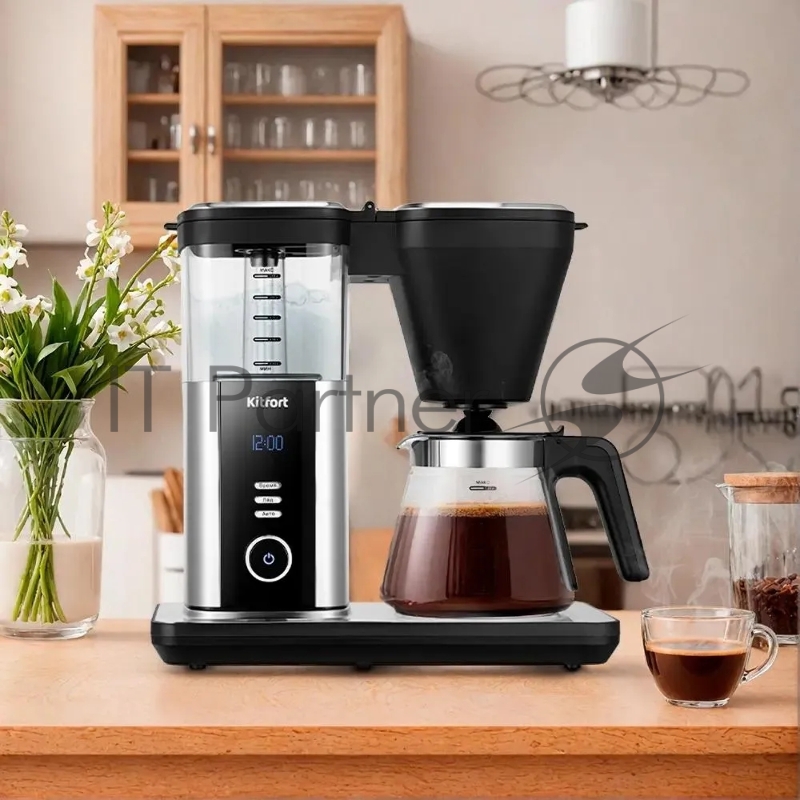 Кофеварка капельная Kitfort КТ-7213 1550Вт нержавеющая сталь/черный