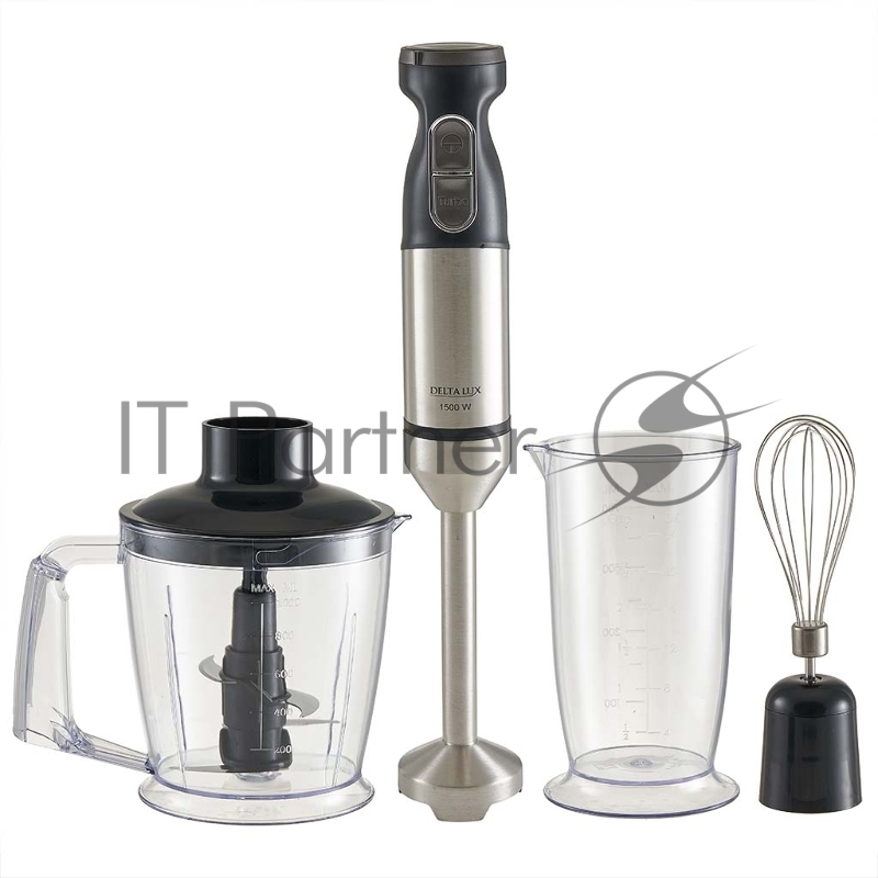 Блендер погружной DELTA LUX DE-7011B черный 1500 Вт, ТУРБО, измельчитель, стакан, венчик (8)