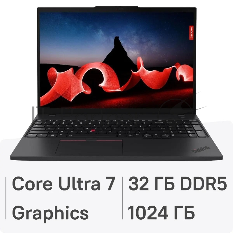 Ноутбук Lenovo ThinkPad T16 G3 Core Ultra 7 165H 32Gb SSD1Tb Intel Graphics 16 OLED WQUXGA (3840x2400) без ОС black WiFi BT Cam (21MQS7GA00)