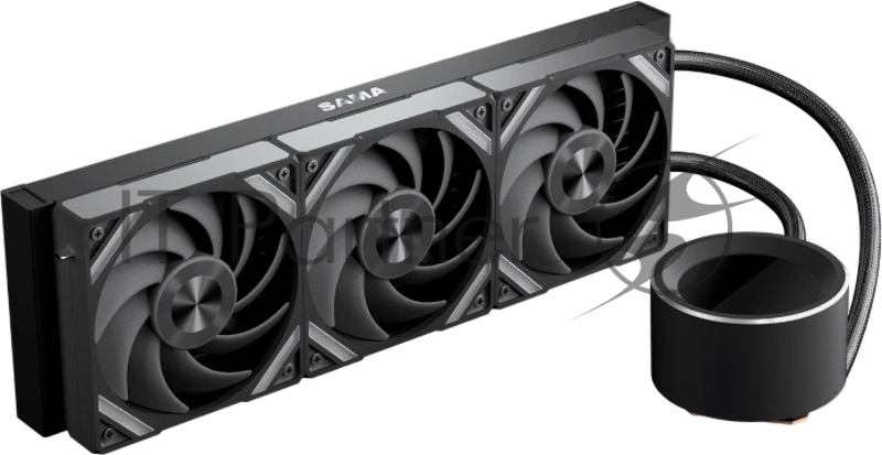 Водяное охлаждение для процессора SAMA Q60 Black (360mm, LED temp., черный, ARGB/ Fans: 3x120mm, 86CFM, 30dBA, 2600RPM/ Pump height 64mm, 30dBA, 2800RPM, Rad thickness 27mm/ S: 1851, 1700, 1200, 20XX, 115X, AM5, AM4)