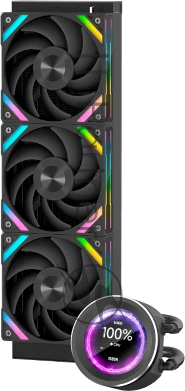 Водяное охлаждение для процессора SAMA Q60 Black (360mm, LED temp., черный, ARGB/ Fans: 3x120mm, 86CFM, 30dBA, 2600RPM/ Pump height 64mm, 30dBA, 2800RPM, Rad thickness 27mm/ S: 1851, 1700, 1200, 20XX, 115X, AM5, AM4)