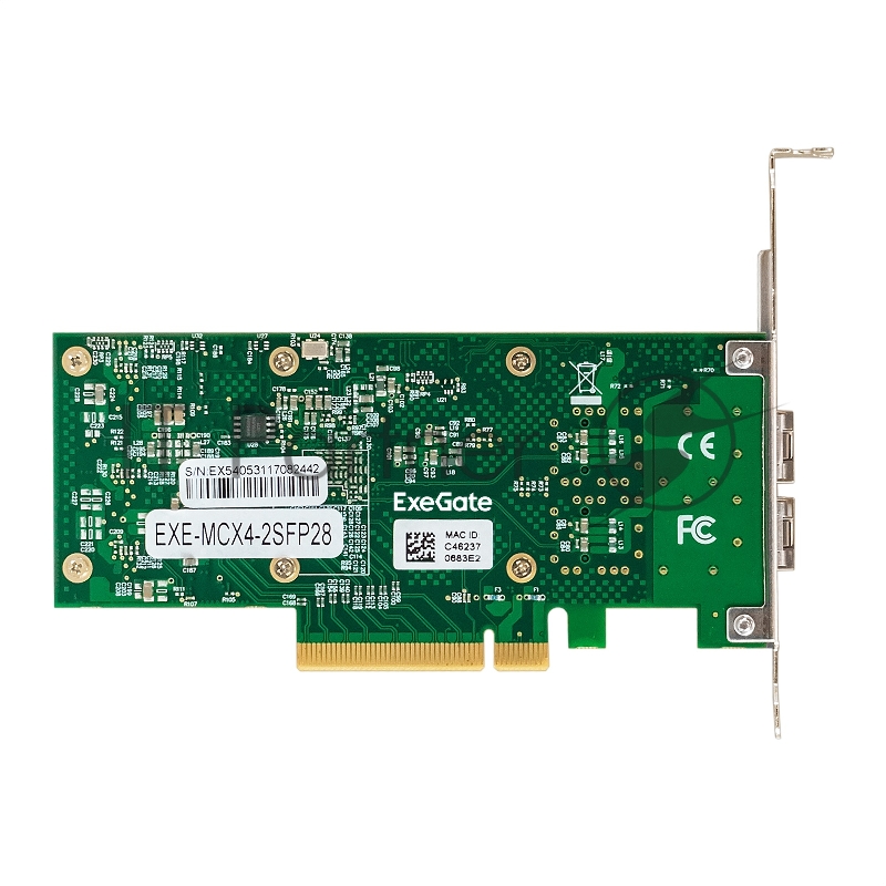 Сетевой адаптер ExeGate EXE-MCX4-2SFP28 (PCI-E x8 v.3, порты 2x SFP28, Dual 25/10/1Gb/s, RDMA NIC Chipset Mellanox ConnectX-4)