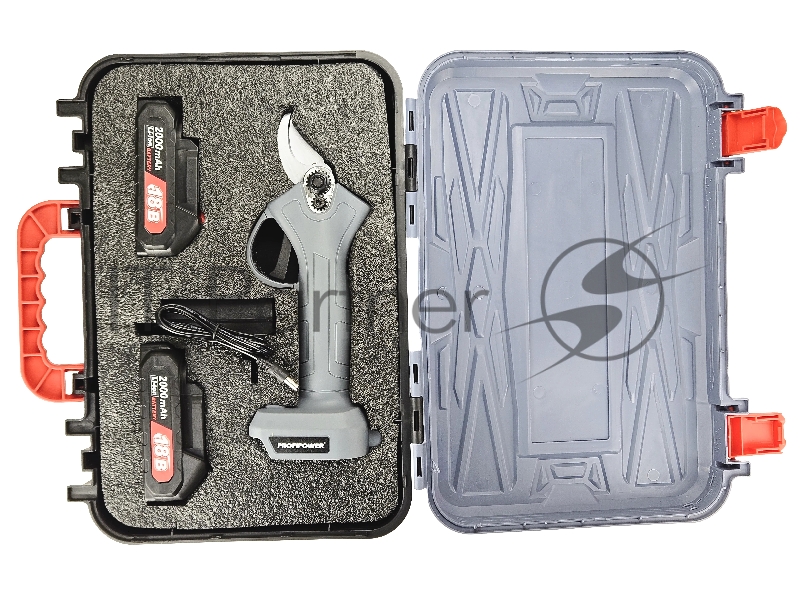 Аккумуляторный секатор садовый бесщеточный ProfiPower MKGSP-18V (Li-ion-2шт, 2.0Ач, зап. лезвие, набор ключей, З/У, в кейсе)