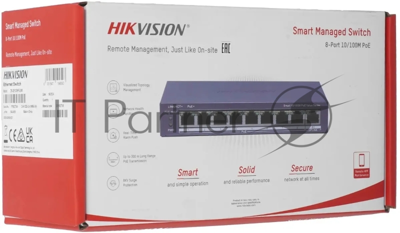 POE-коммутатор, 8-портовый, Hikvision DS-3E1309P-EI(O-STD)(B) - Fast Ethernet Smart