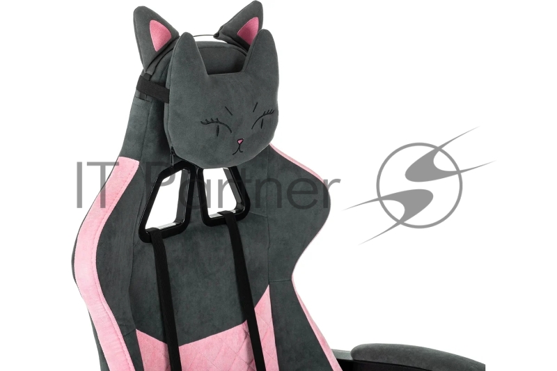 Кресло игровое Knight Kitty Fabric серый/розовый крестов. пластик