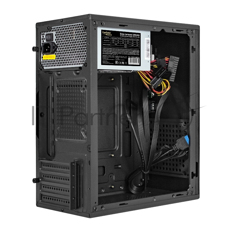 Корпус Minitower ExeGate BAA-303MU-UNS450 (mATX, БП UNS450 с вент. 12см, 2*USB+1*USB3.0, HD Audio, черный)