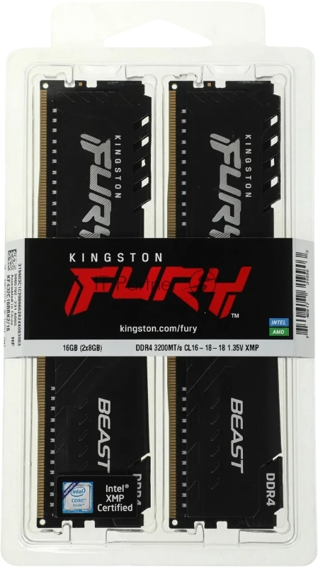 Оперативная память Kingston 16GB 3200MT/s DDR4 CL16 DIMM (Kit of 2) FURY Beast Black