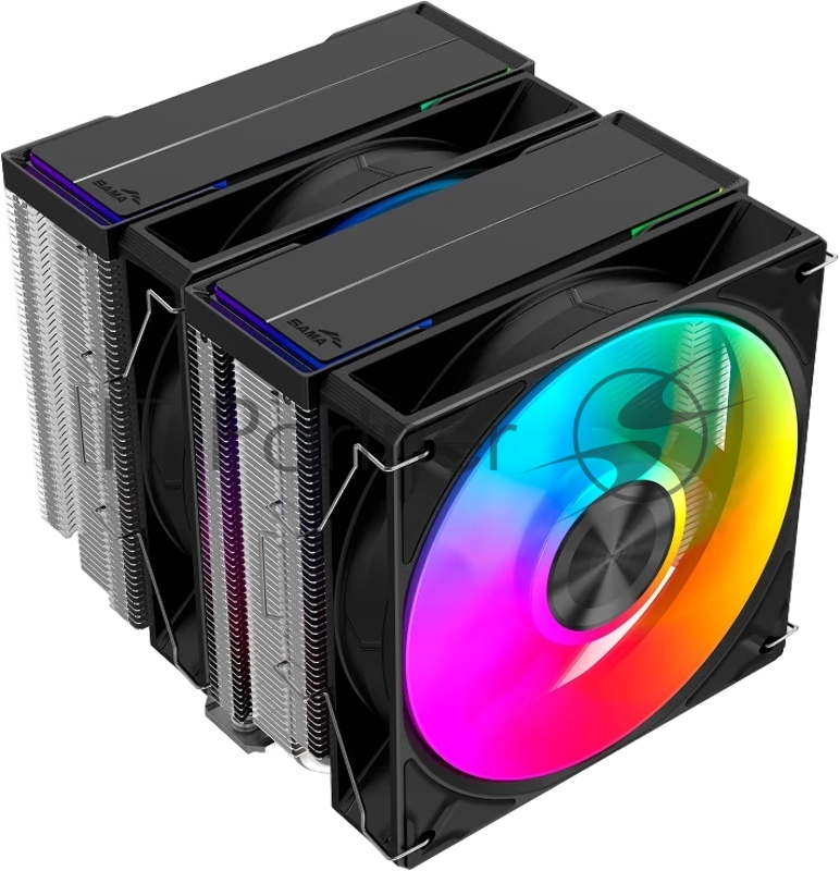 Кулер для процессора/ CPU Cooler SAMA A60L (265W, 4-pin PWM, 156.5mm, 6x6mm, ARGB, 2x120mm, 78CFM, 29dBA, 2200RPM, S: 1851/1700/1200/115X, AM5/AM4, silver)