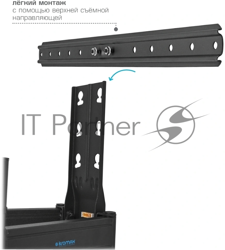 Кронштейн для телевизора Kromax Ultra Slim-102 black, 3 шт/уп. Кр. стал. наст. для TV 32-90, max 60 кг, накл. +5°-10°, пов. ±60° от ст. 23-415 мм, max VESA 600x400 мм.
