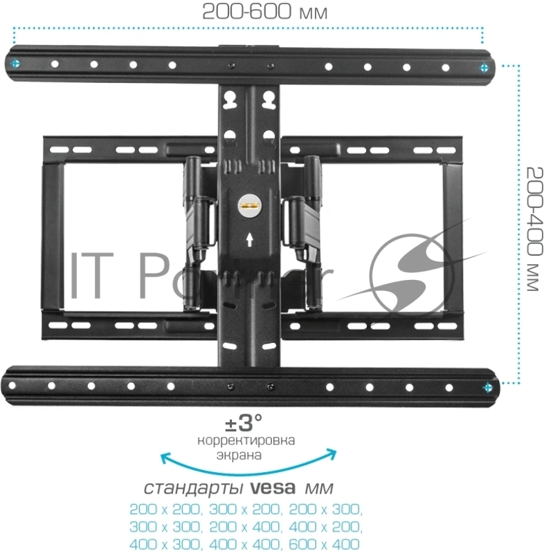 Кронштейн для телевизора Kromax Ultra Slim-102 black, 3 шт/уп. Кр. стал. наст. для TV 32-90, max 60 кг, накл. +5°-10°, пов. ±60° от ст. 23-415 мм, max VESA 600x400 мм.