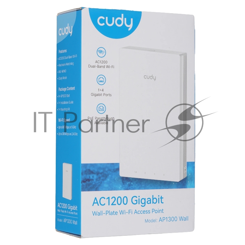 Точка доступа Wi-Fi CUDY AC1200 Gigabit Wall-Plate Access Point AC1200 Dual Band Gigabit Wall Plate Access Point, MT7621DAN+MT7613B+MT7603E, 867Mbps at 5GHz + 300Mbps at 2.4GHz, 1 x Gigabit PoE-IN Port, 802.3af / at, 4 x Gigabit RJ45 ports, LAN1