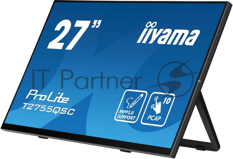 Монитор 27 Iiyama ProLite T2755QSC-B1 IPS 2560x1440, 75 Гц, 5 мс, 16:9, 400 кд/м², HDMI, DP, 3.5 Jack, USB Hub (2x USB 3.0), динамики (2x1 Вт), сенсорный экран, черный