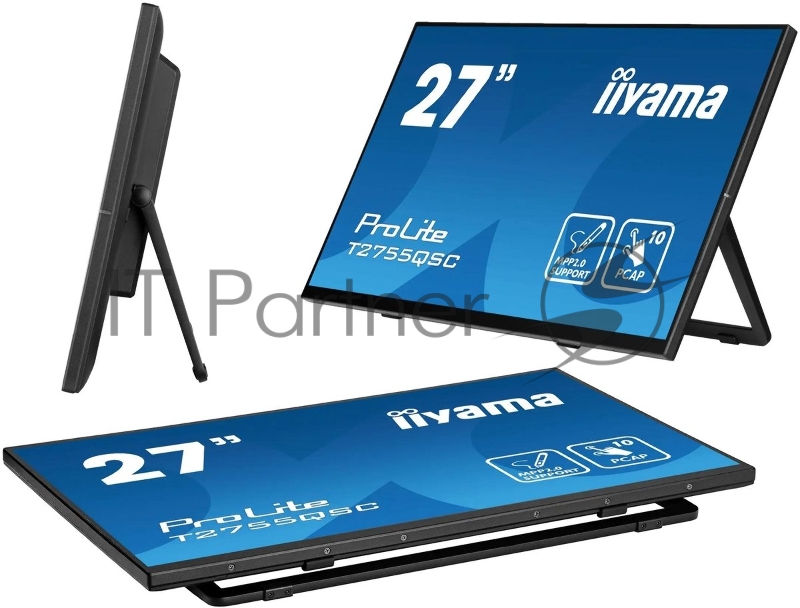 Монитор 27 Iiyama ProLite T2755QSC-B1 IPS 2560x1440, 75 Гц, 5 мс, 16:9, 400 кд/м², HDMI, DP, 3.5 Jack, USB Hub (2x USB 3.0), динамики (2x1 Вт), сенсорный экран, черный